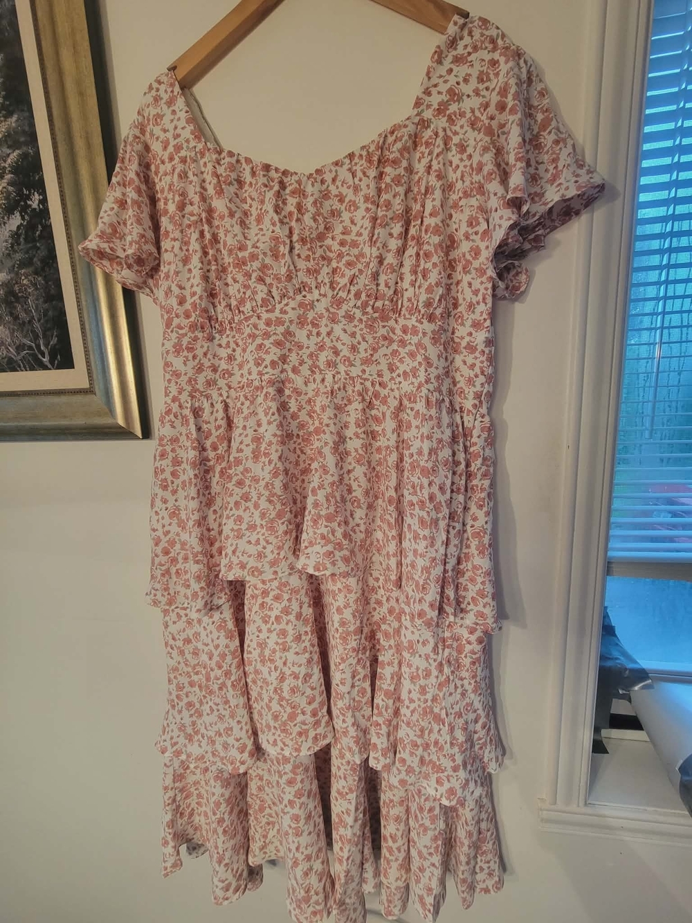 Floral Tiered Midi Dress in Blush Pink